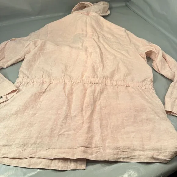 Rachel Roy Linen Hooded Snap Jacket Women Cinch Waist Lightweight Long Sleeve - Picture 13 of 15